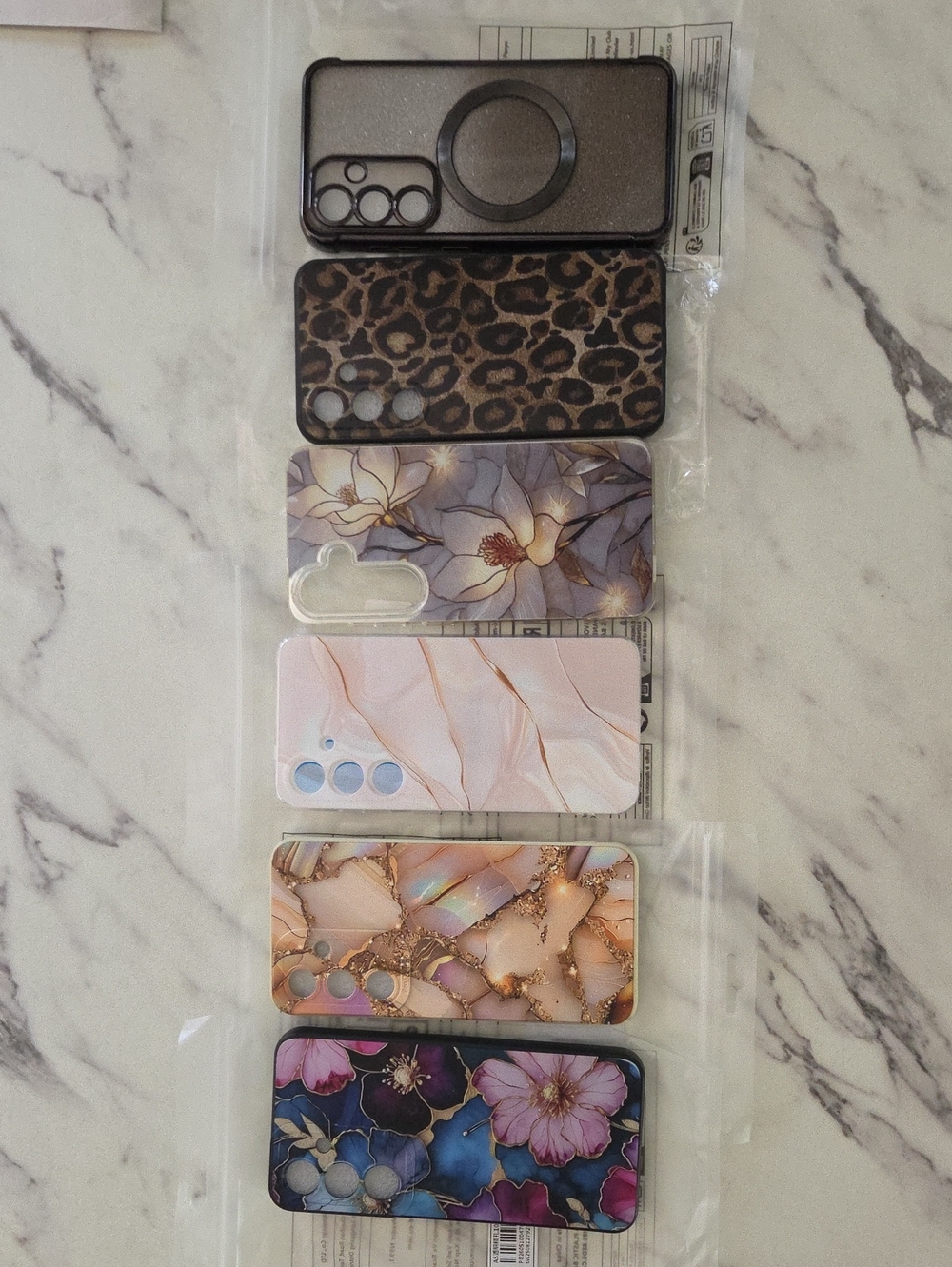 Assorted Patterns S24 Samsung Phone Case Pack - Pink, Brown, Purple, Gold, Gray